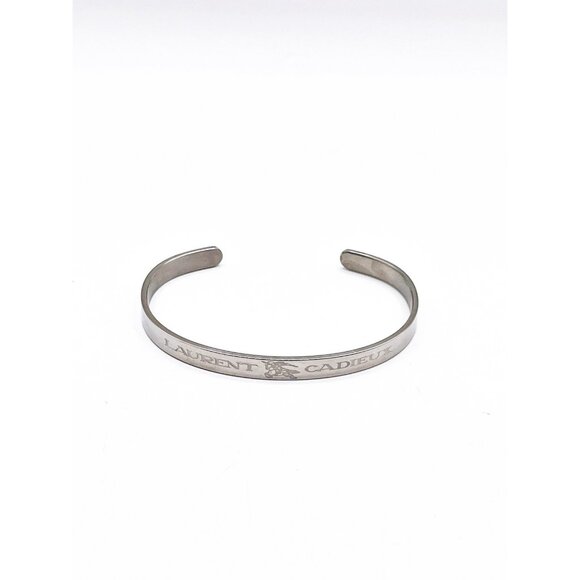 Laurent Cadieux Slim Silver Tone Cuff Bracelet Minimalist Unisex Open Bangle - Picture 6 of 9